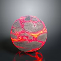 Wooden Stone Decorative Sphere With Textured Surface And Red Orange Glowing Cracks For Home Decor