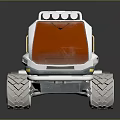 Futuristic Six Wheeled Rover With RV90 Logo Yellow White Roof Lights For Off Road Exploration