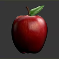 Ripe Shiny Red Apple With Green Leaf On Dark Studio Background