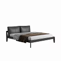Modern Double Bed With Black Leather Headboard And Metal Frame Gray Brown Bedding