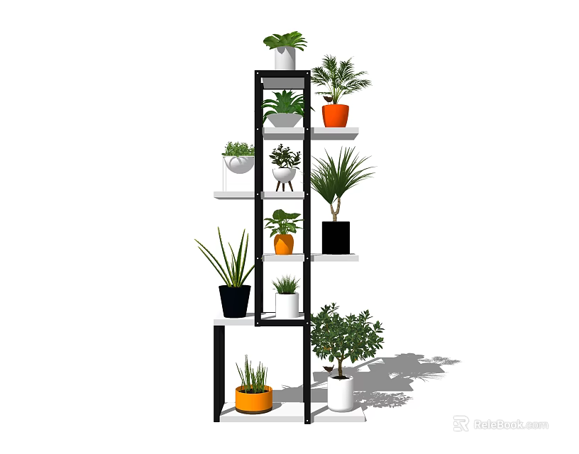 Modern Multi Tiered Shelf with Colorful Potted Plants for Indoor 3d model 