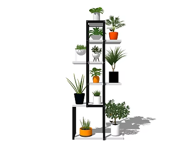 Modern Multi Tiered Shelf with Colorful Potted Plants for Indoor 3d model