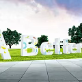 Colorful Outdoor Stage With Rainbow Archway Green Lawn And Pavilion Seats