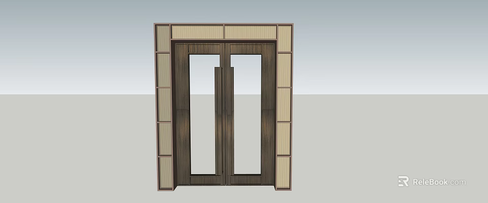 Modern Double Door Design With Wooden Frame And Beige Decorative Panels 3d model 