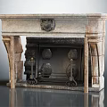Ornate Traditional Stone Fireplace With Intricate Carved Details And Iron Grates Design