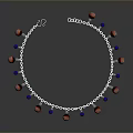 Elegant Silver Chain Necklace Featuring Red And Blue Beads Design