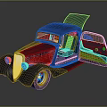 Vintage Blue Car With Open Doors And Hood Classic Interior Seats Design