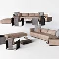 Modern Sofa Coffee Table Set With Neutral Fabric Upholstery And Accent Cushions