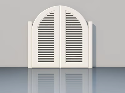 White Arched Top Swing Door With Louvered Design In Minimalist Background 3d model