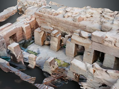 Ancient Stone Ruins Featuring Intricate Structures And Water Channel Traces 3d model
