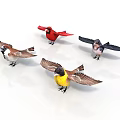 Colorful Birds with Various Colors and Wing Positions on White Background
