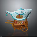 Conch Shaped Wooden Cart With Blue Canopy Hanging Lantern Coral Decor And Small Flower Pots
