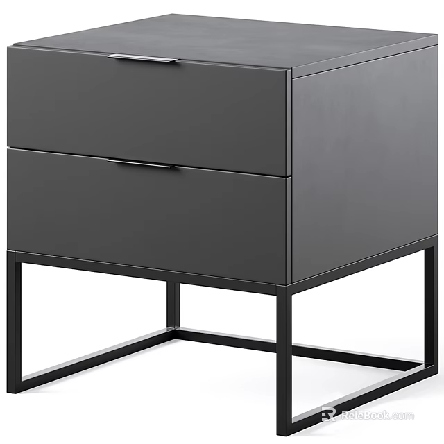 Modern Black Bedside Table With Two Drawers And Sturdy Metal Frame Design 3d model