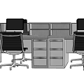 Modern Office Desks With Computer Monitors Ergonomic Chairs And Storage Drawers