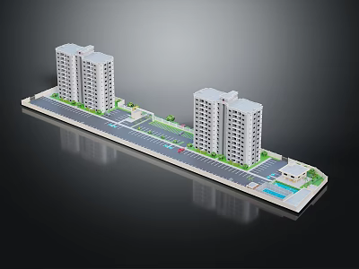 3D Model of Tall Buildings with Road Greenery and Swimming Pool 3d model