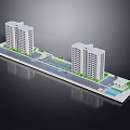 3D Model of Tall Buildings with Road Greenery and Swimming Pool