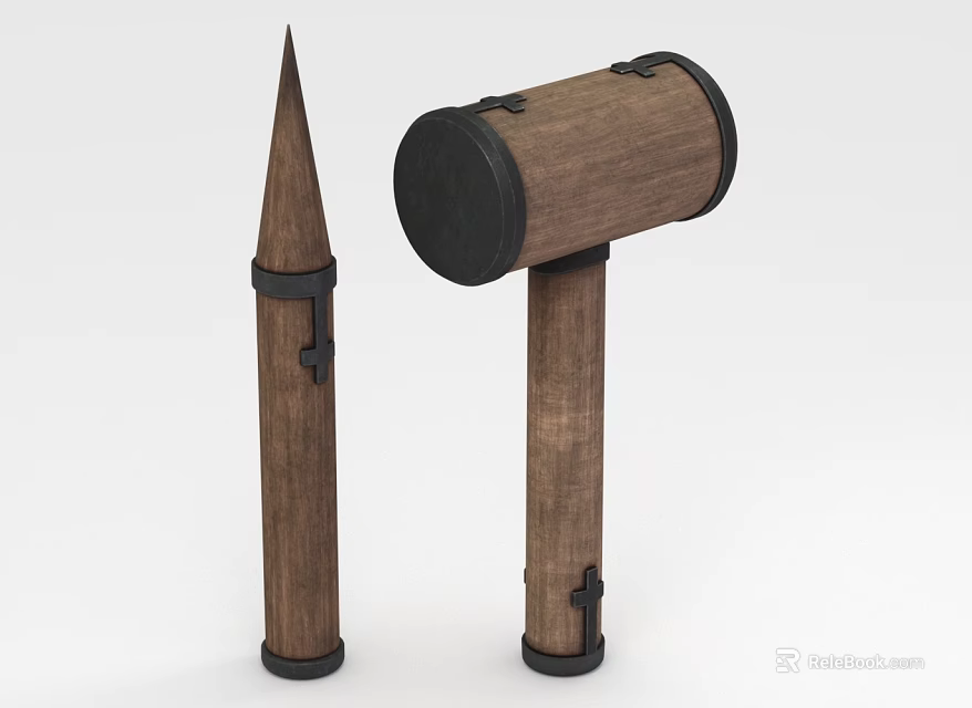 Medieval Wooden Weapons With Black Accents Design 3d model 
