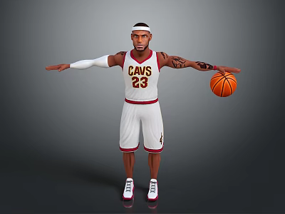 Man in CAVS 23 Basketball Jersey With Tattoos Holding Basketball Arms Outstretched 3d model