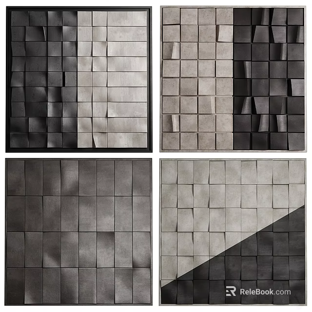 Modern 3D Square Textured Gray Black Abstract Decorative Wall Art Decor 3d model