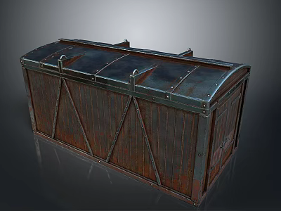 Rustic Wooden Chest With Metal Rivets And Textured Industrial Design Surface 3d model