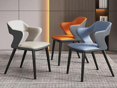 Modern Leisure Chairs With Curved Backrest Armrests In White Orange Blue 3d model
