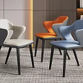 Modern Leisure Chairs With Curved Backrest Armrests In White Orange Blue