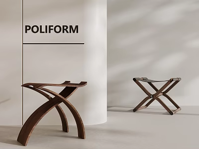 Modern Minimalist Wooden Stools With Crossed Legs In POLIFORM Interior Space 3d model