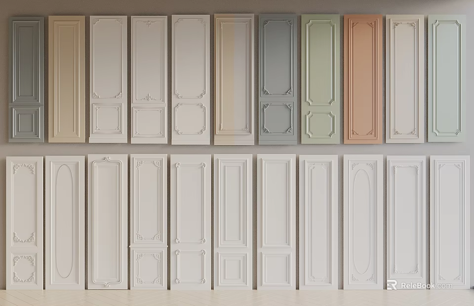 Wainscoting Panels in Various Colors and Different Styles Arranged for 3d model 