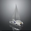 White Catamaran with Twin Masts on Calm Water Showcasing Clear Reflection 3d model