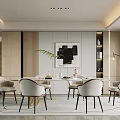 Elegant Modern Restaurant Interior With Dining Table Chairs Decorative Artwork And Plant