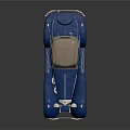 Classic Blue Convertible Car Featuring Vintage Chrome Grille Round Headlights On Black Reflective Surface