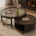 Round Glass Top Nesting Coffee Tables With Pink Flowers And Books On Wooden Floor