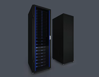 Black Computer Server Racks With Blue Indicators Multiple Slots And Enclosed Design 3d model