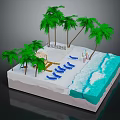 Tropical Beach Terrain With Sandy Shore Palm Trees And Deck Chairs