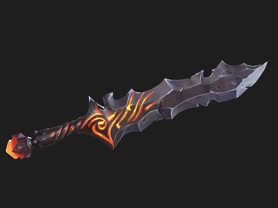 Fantasy Sword With Red Gem Handle And Orange Flame Patterns Sharp Blade Design 3d model