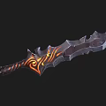 Fantasy Sword With Red Gem Handle And Orange Flame Patterns Sharp Blade Design