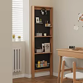 Modern Minimalist Wooden Storage Cabinet with Open Shelves and Decorative Items