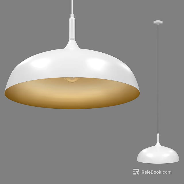 Modern White Pendant Light With Dome Shade And Gold Interior For Interior Decoration 3d model 