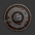 Round Decorative Wooden Plate With Metal Center And Patterned Design For Home Decor