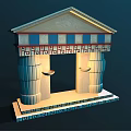 Traditional Architectural Portal With Blue Roof Columns Base And Geometric Patterns