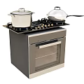 Modern Stainless Steel Kitchen Appliance with Gas Stove Oven Pots Wok and Glass Door