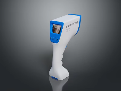 Non Contact Infrared Thermometer With White And Blue Handheld Design And Digital 3d model