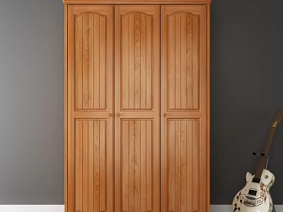 Classic Wooden Three Door Wardrobe With Paneled Doors And Natural Wood Finish 3d model