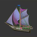 Sailboat Model With Blue Sails Green And White Hull And Flag On Mast