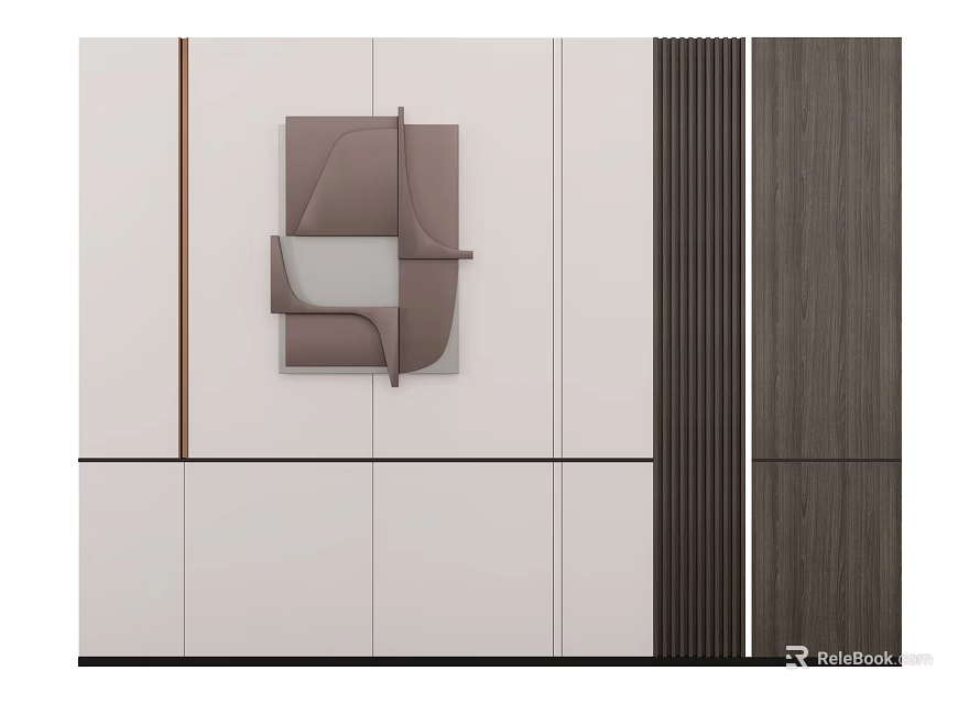 Modern Bedroom Accent Wall With Geometric Art And Mixed Panels 3d model 