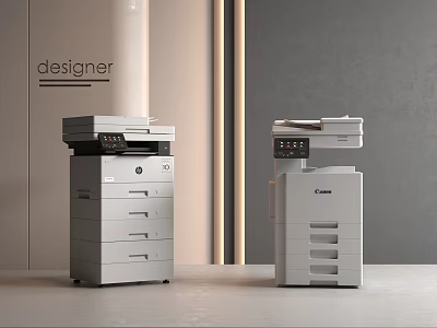 Modern Office Appliances HP And Canon Multifunction Printers In Designer Setting 3d model