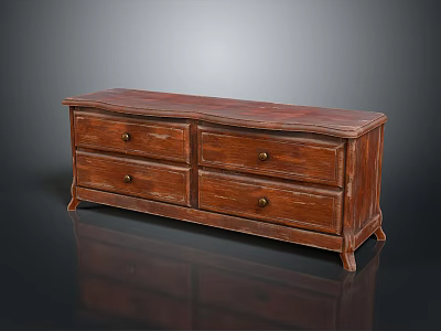 Vintage Wooden Chest of Drawers With Four Drawers Metal Handles And Smooth Surface 3d model