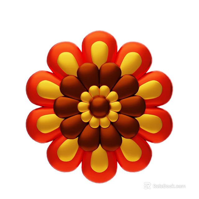 Flower Shaped Decorative Ornament Set With Red Yellow Brown Layered Petals For Home Decoration 3d model 