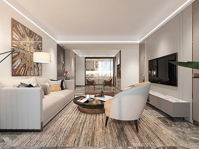 Modern Light Luxury Living Room With Comfortable Sofa Round Coffee Table And Elegant Interior Design 3d model