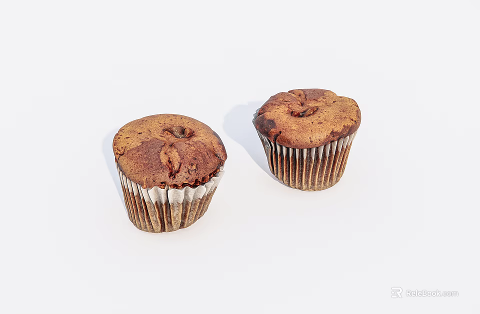 Freshly Baked Muffins With Brown Surface And Speckled Texture In Paper Liners On White Background 3d model 
